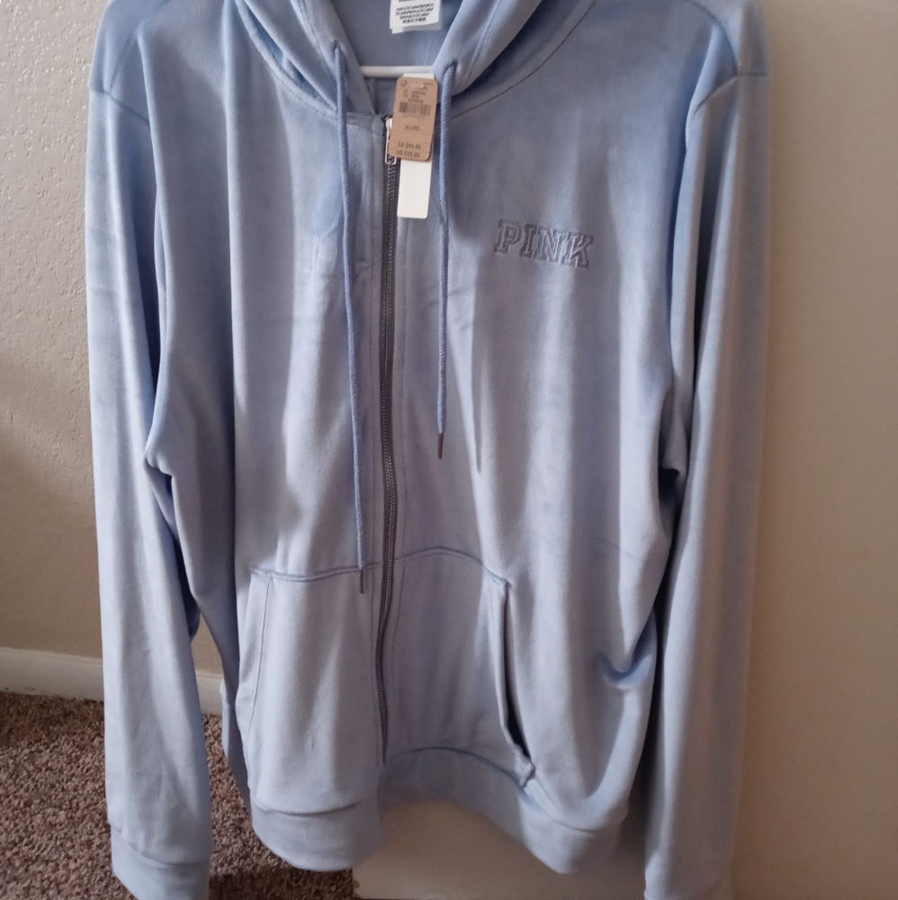 Zip up velour hoodie (pink)